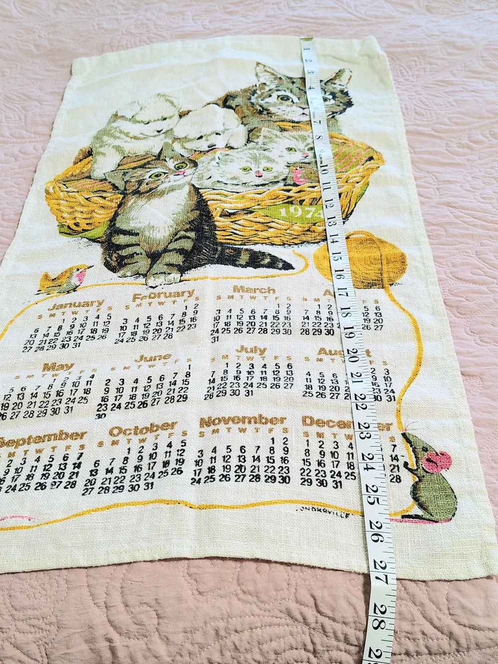 Vintage 1974 Basket of Kittens Calendar Towel 27